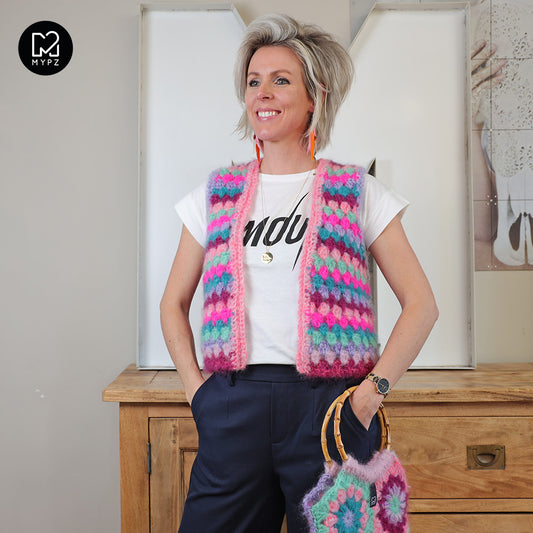 Crochet kit - MYPZ Mohair Granny stripes Gilet Milano (ENG-NL)