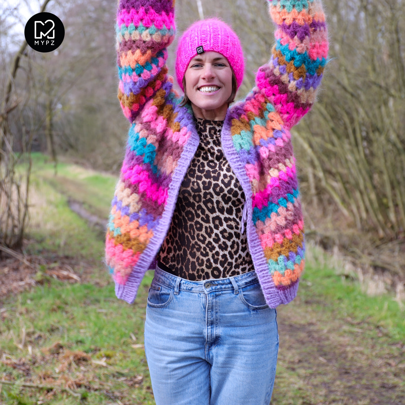 Crochet kit - MYPZ Mohair Granny stripes cardigan Fiesta (ENG-NL-DE)