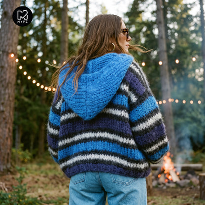 Knitting Kit – MYPZ Chunky Mohair Bomber Cardigan Blue No.15 (ENG-DE-NL-ES-FR-IT-DA-SV-NO)