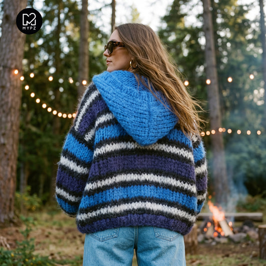 Knitting Kit – MYPZ Chunky Mohair Bomber Cardigan Blue No.15 (ENG-DE-NL-ES-FR-IT-DA-SV-NO)