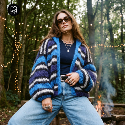 Knitting Kit – MYPZ Chunky Mohair Bomber Cardigan Blue No.15 (ENG-DE-NL-ES-FR-IT-DA-SV-NO)