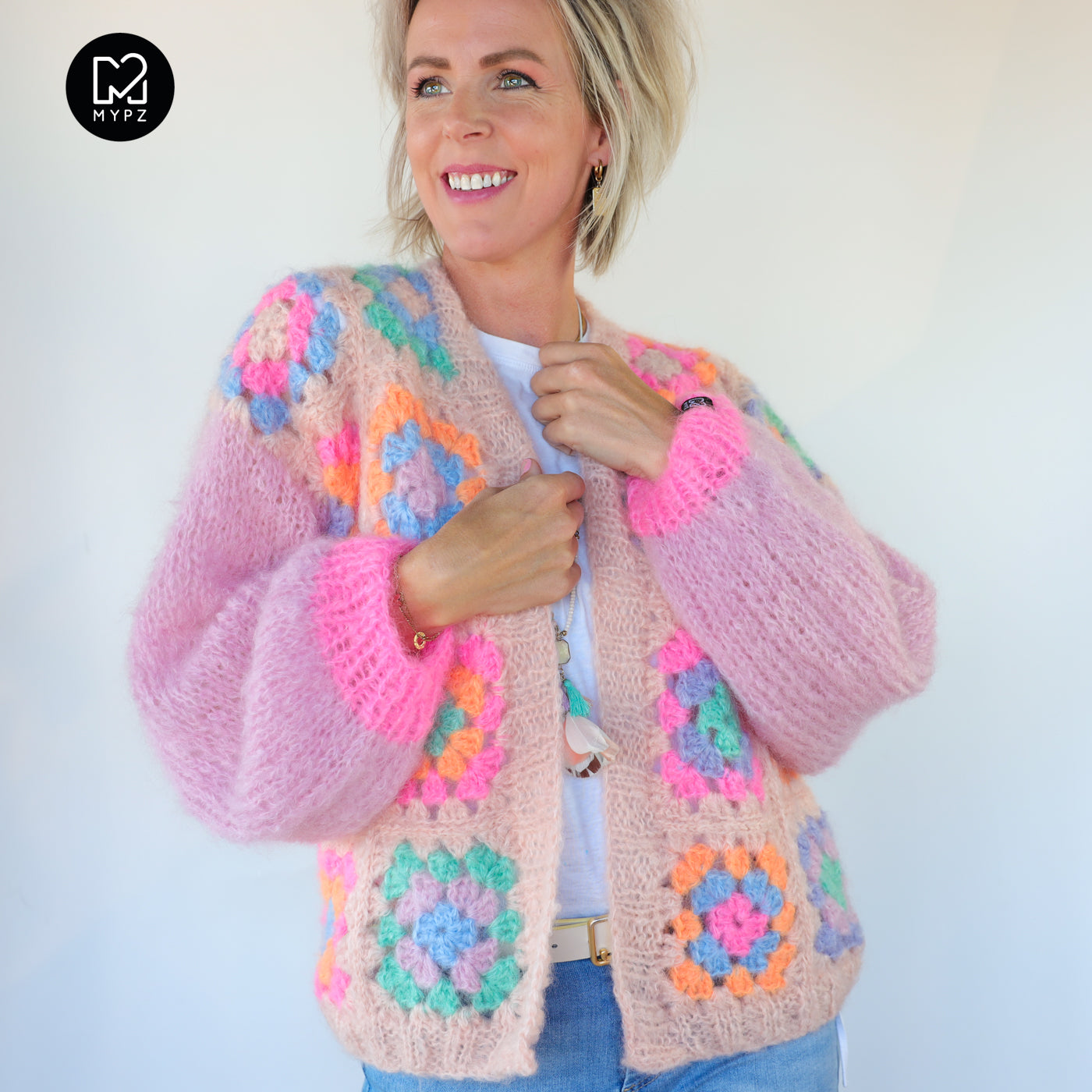 MYPZ Chunky Mohair Granny square cardigan Marshmallow