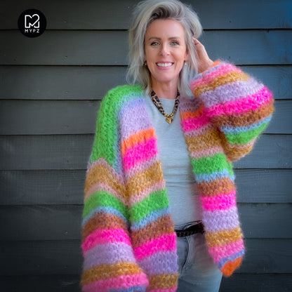 Knitting Kit – MYPZ Chunky Mohair Cardigan Rainbow Sorbet No.15 (ENG-NL-DE)