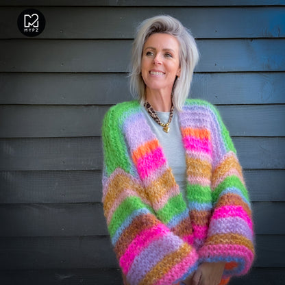 Knitting Kit – MYPZ Chunky Mohair Cardigan Rainbow Sorbet No.15 (ENG-NL-DE)