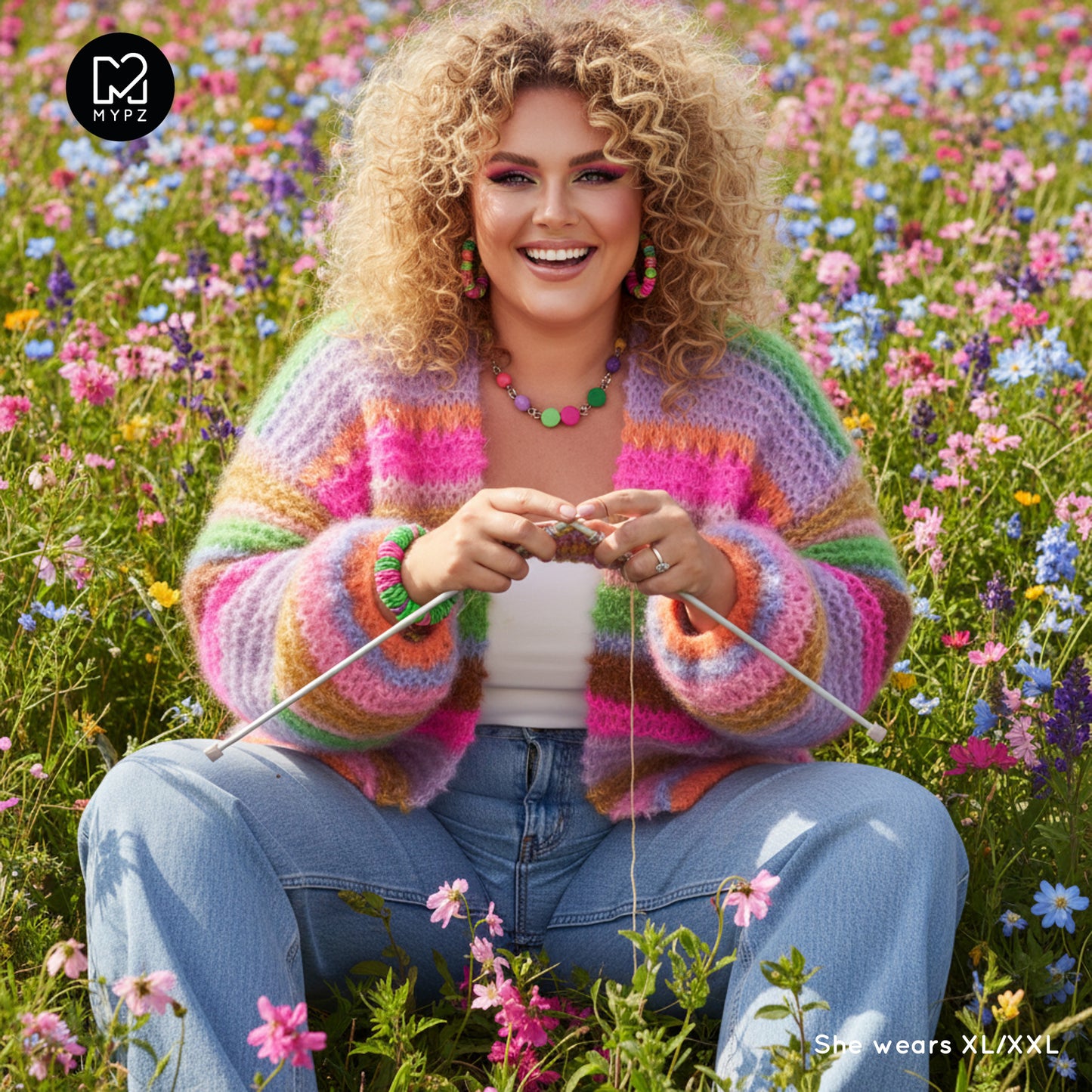Knitting Kit – MYPZ Chunky Mohair Cardigan Rainbow Sorbet No.15 (ENG-NL-DE)