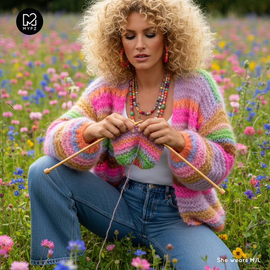 Knitting Kit – MYPZ Chunky Mohair Cardigan Rainbow Sorbet No.15 (ENG-NL-DE)