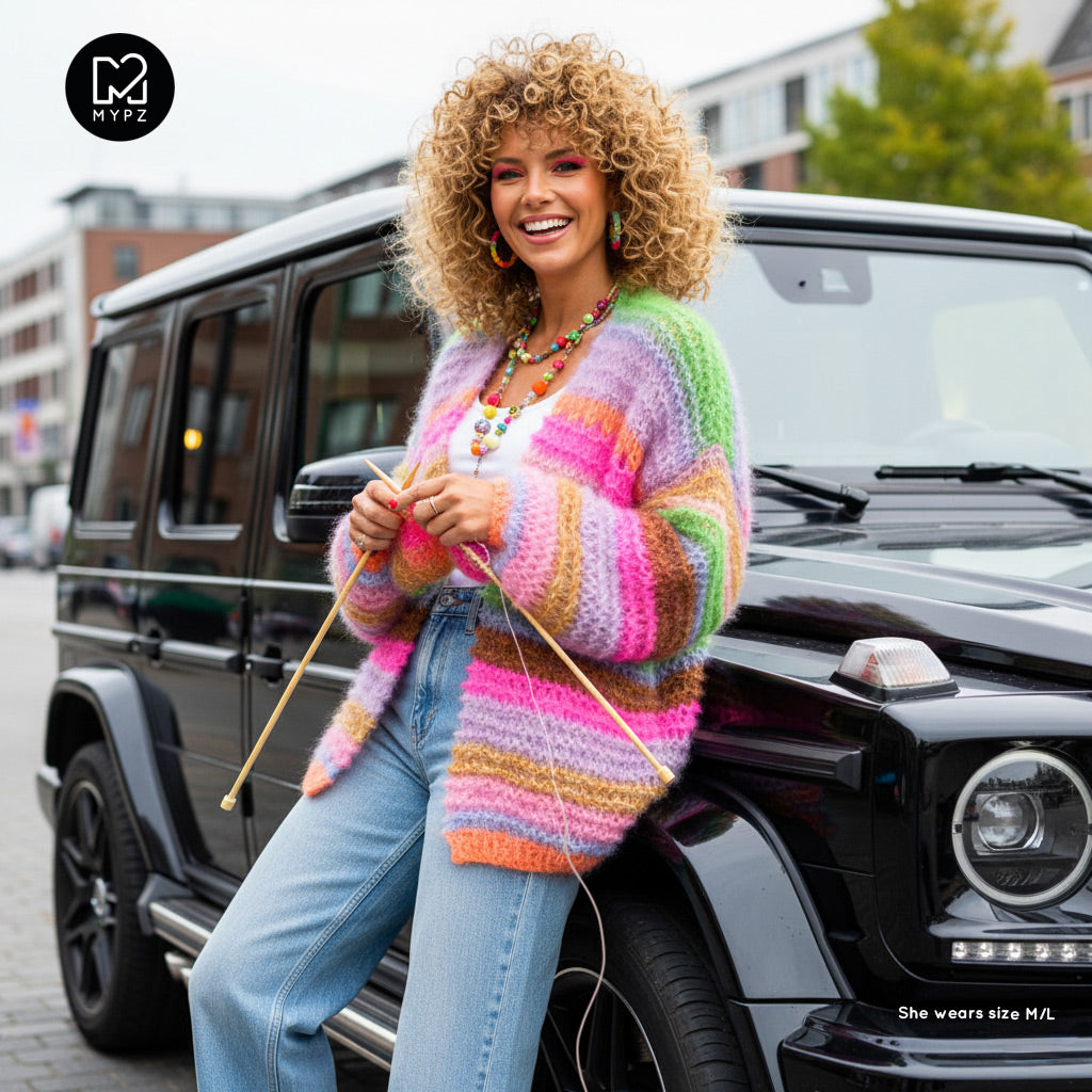 Knitting Kit – MYPZ Chunky Mohair Cardigan Rainbow Sorbet No.15 (ENG-NL-DE)