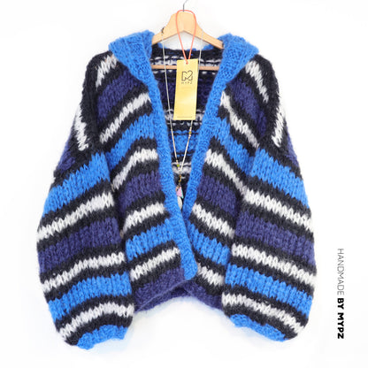 Knitting Kit – MYPZ Chunky Mohair Bomber Cardigan Blue No.15 (ENG-DE-NL-ES-FR-IT-DA-SV-NO)