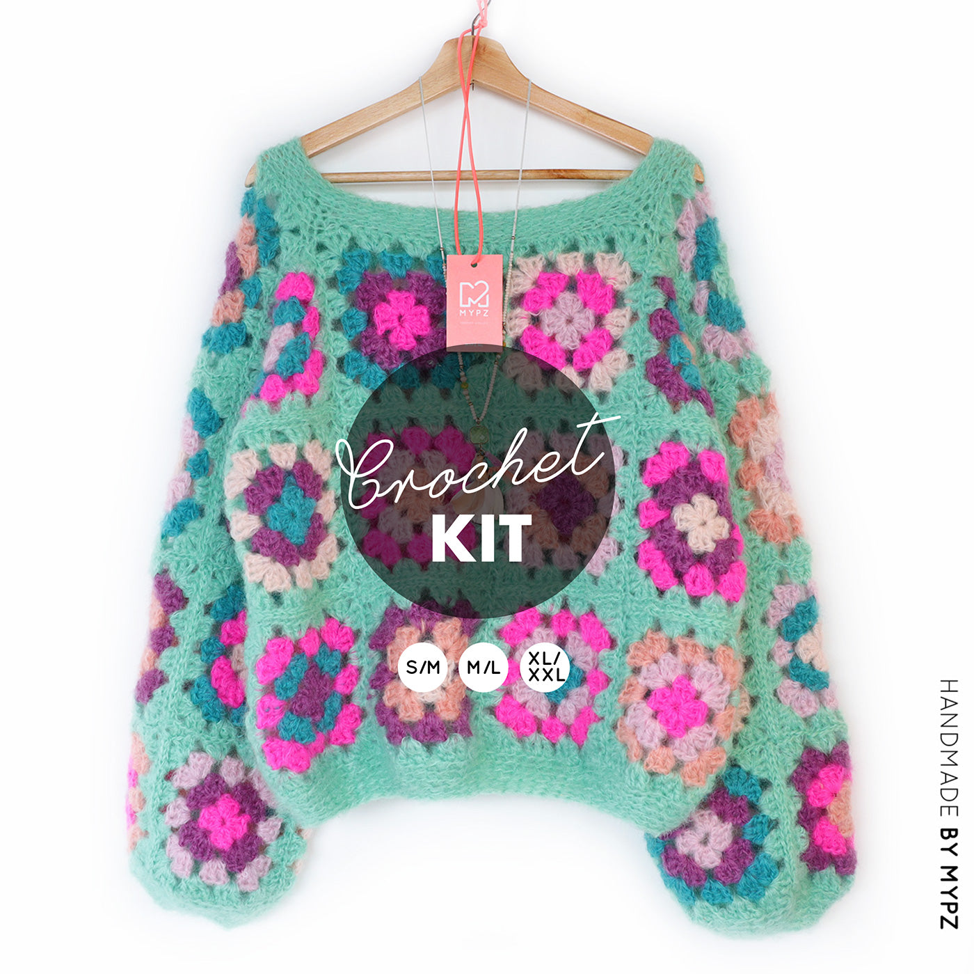 Crochet kit - MYPZ Granny square Mohair pullover Mint (ENG-NL)