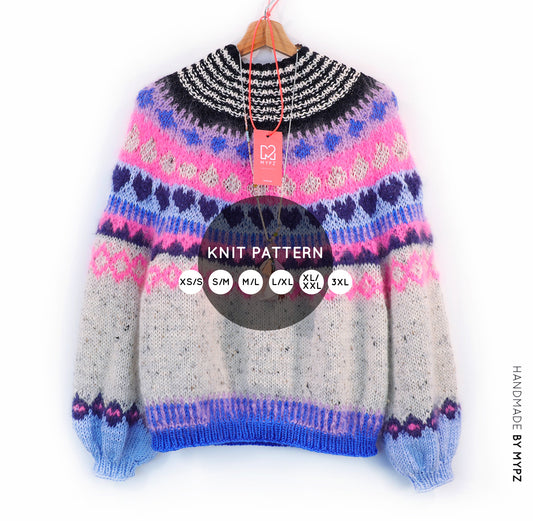 Knit pattern – MYPZ top-down sweater Blue Heart No6 (ENG-NL-DE)