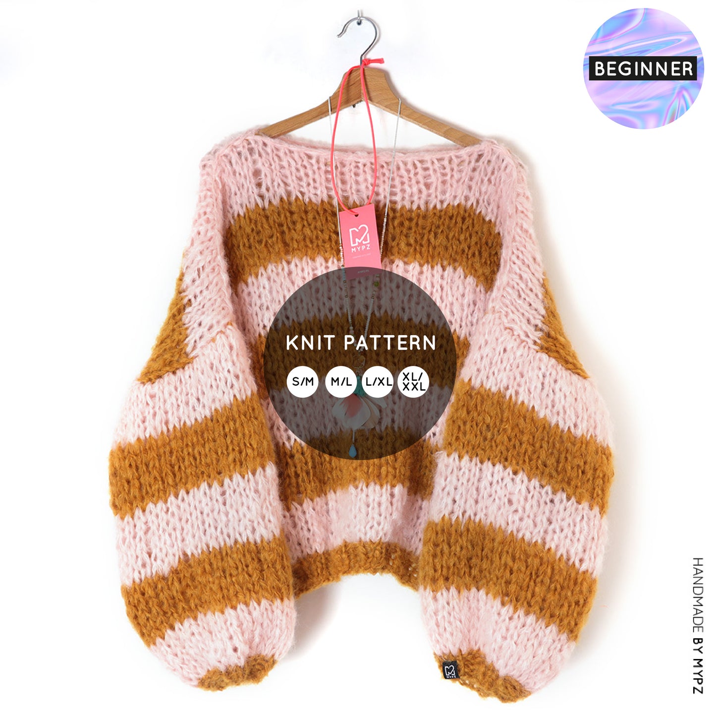 Knit pattern – MYPZ basic BIG chunky mohair pullover Apache for beginners No15 (ENG-NL-FR-ES)