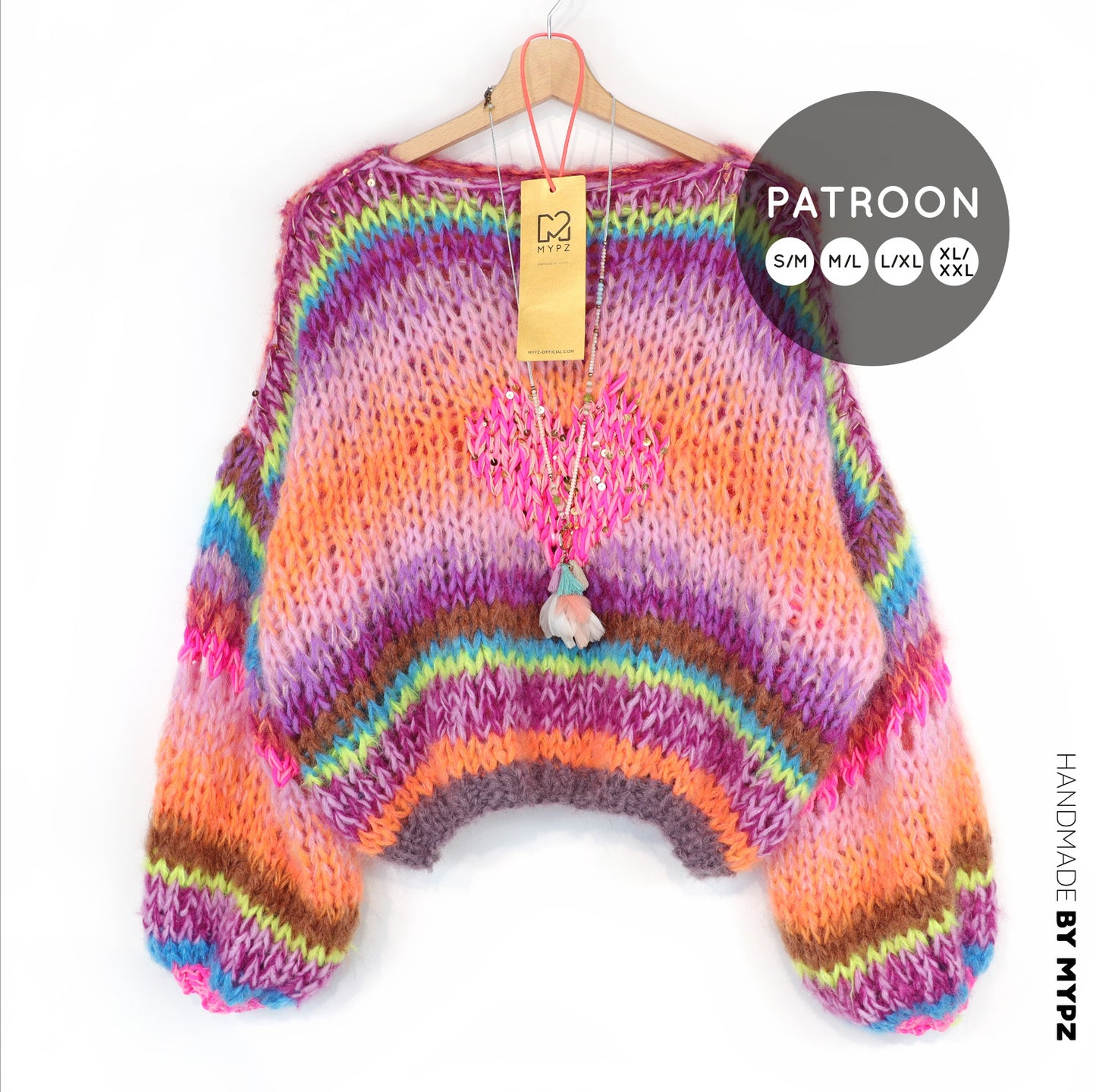 Knit pattern – MYPZ Short Chunky Pullover Neon Hearts No15 (ENG-NL-DE)