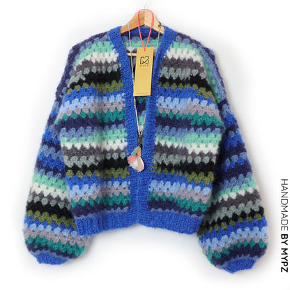 Crochet kit - MYPZ Short Mohair Granny stripes cardigan Jeans (ENG-NL)