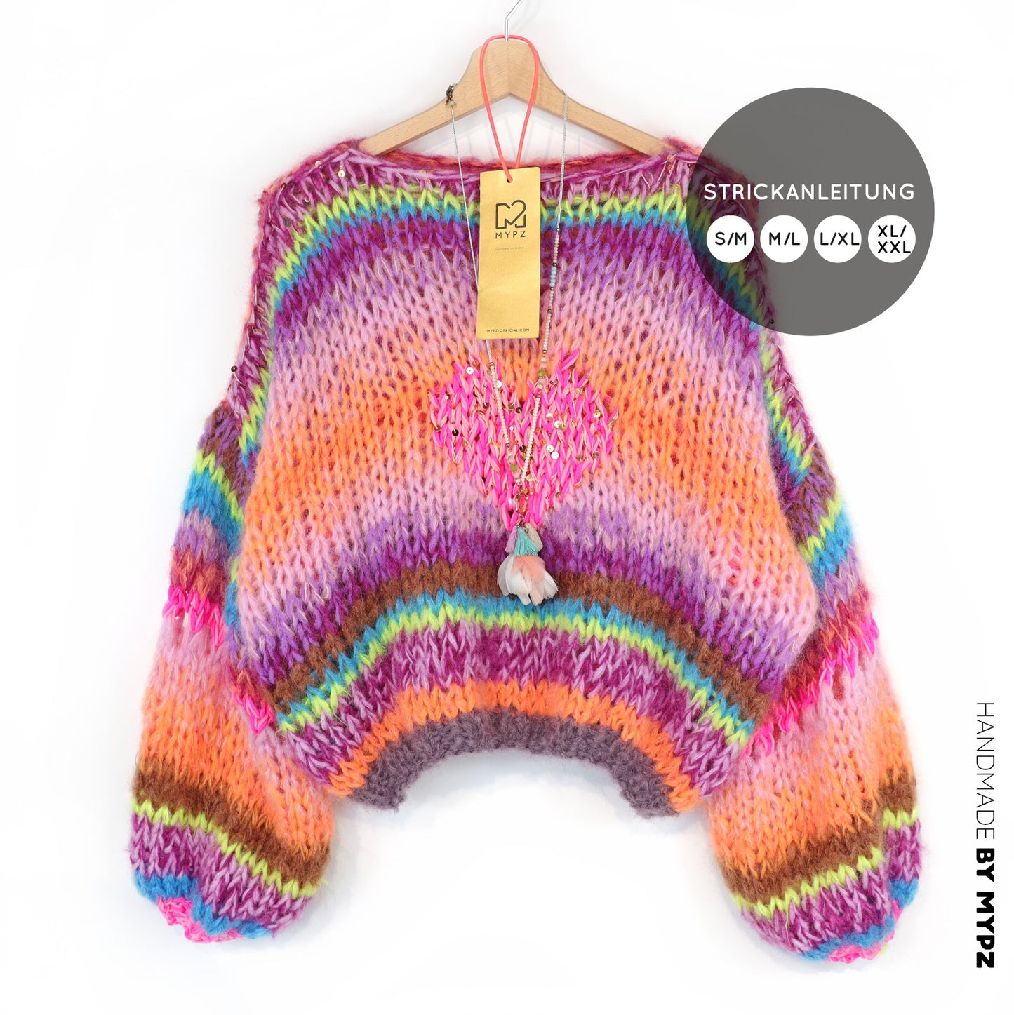 Knit pattern – MYPZ Short Chunky Pullover Neon Hearts No15 (ENG-NL-DE)
