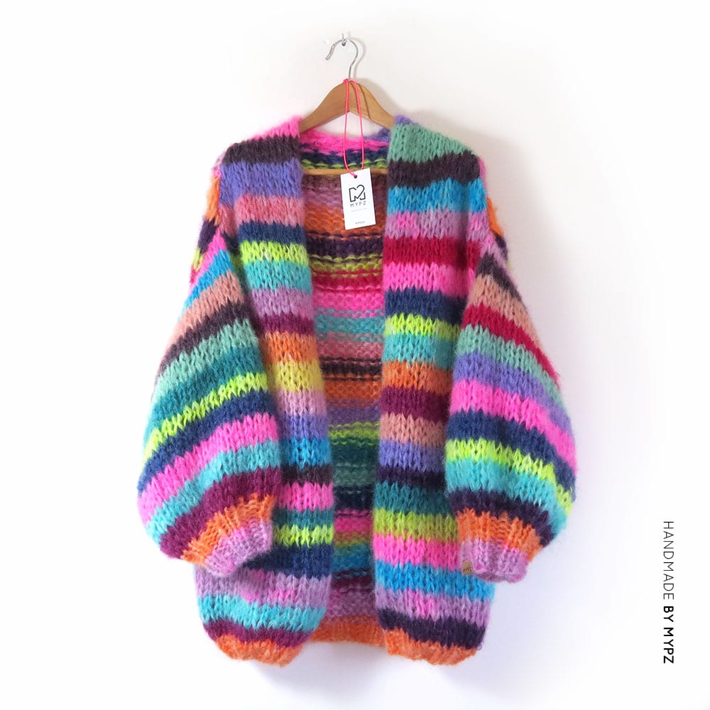 MYPZ rainbow cardigan half-long chunky mohair